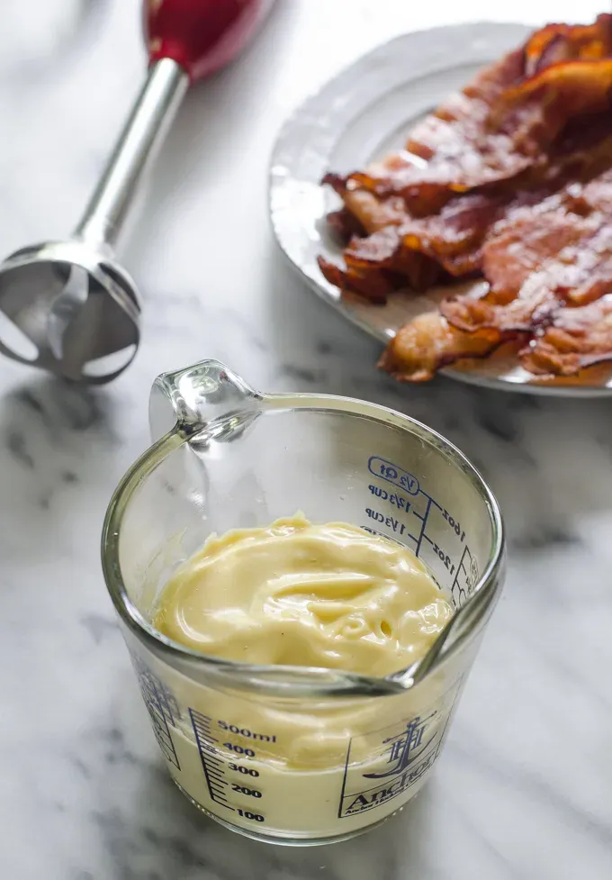 This mayonnaise recipe uses bacon grease and it’s so full of flavor!' title='Baconnaise!