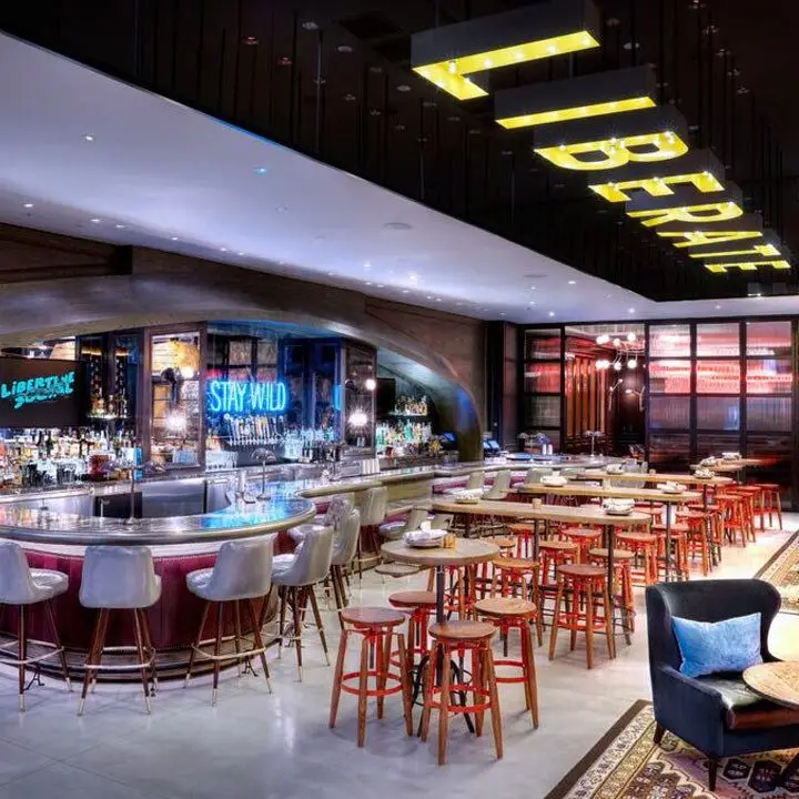 Libertine Social at Mandalay Bay Hotel. Lots of word signage including 