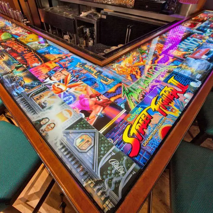 Tilt bar top, with iconic arcade game memorabilia