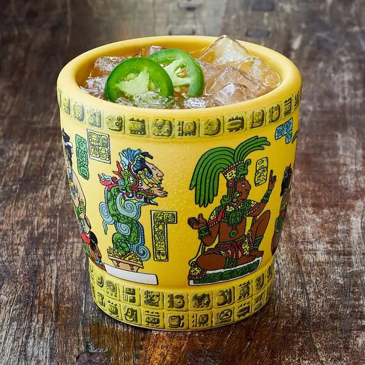 Mayan Heat Cocktail on Princess Cruises served in a glass with Mayan iconography around the glass