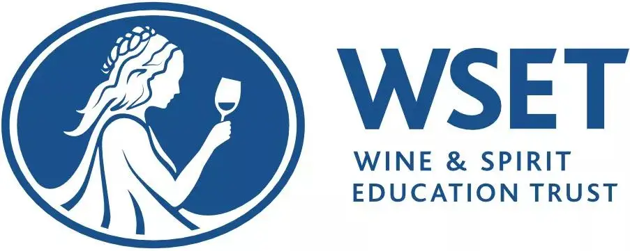 WSET in blue font with illustration of a women holding a wine glass