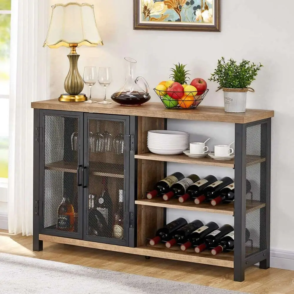 BON AUGURE Industrial Bar Cabinet for Liquor and Glasses