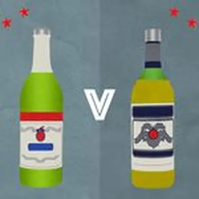 Pastis bottles against a grey back backround with read stars above the bottles