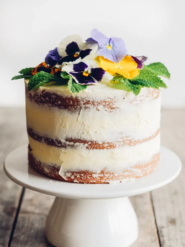 Triple Lemon Cake with Edible Flowers' title='Triple Lemon Naked Layer Cake with Edible Flowers