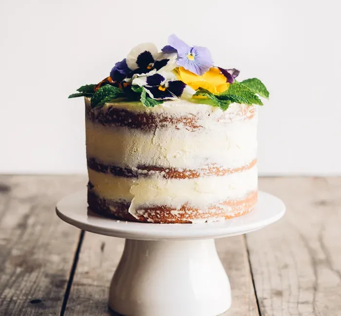 Triple Lemon Cake with Edible Flowers' title='Triple Lemon Naked Layer Cake with Edible Flowers