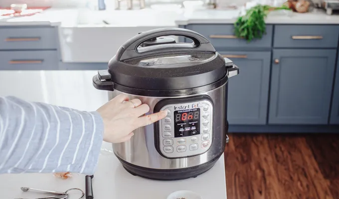 Setting the Instant Pot to the soup function. ' title='Chicken Feet Bone Broth Recipe