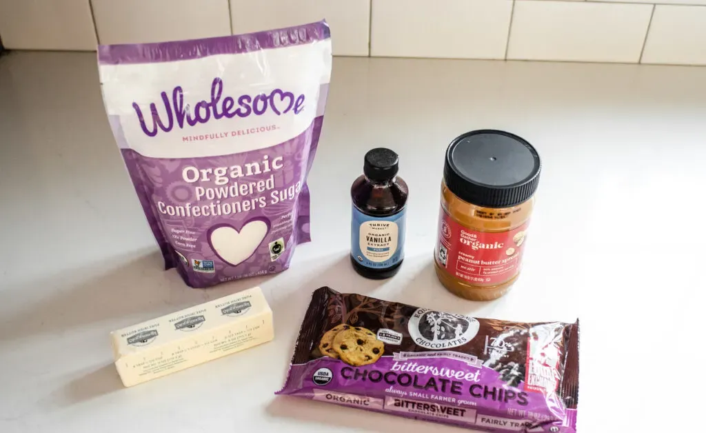 All of the ingredients needed to make peanut butter buckeyes without shortening.' title='Buckeye Recipe Without Shortening