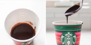 A small cup of Starbucks mocha sauce to show the consistency. ' title='Peppermint Mocha Starbucks Recipe