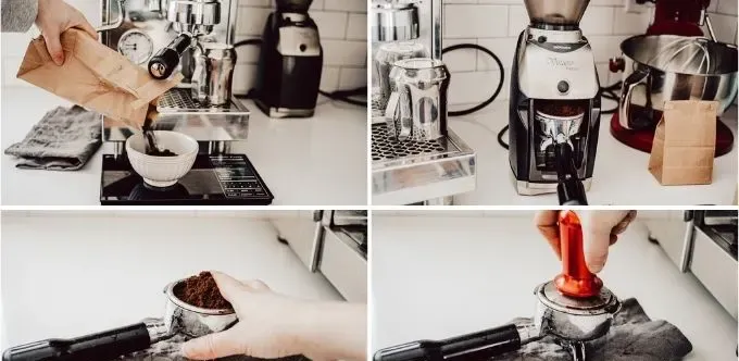 How to make espresso with an espresso machine for a homemade mocha latte.' title='How to Make a Mocha Latte (Easy Homemade Recipe)