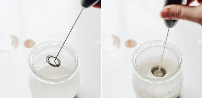 How to whip cream with a handheld milk frother.' title='How to Make a Mocha Latte (Easy Homemade Recipe)