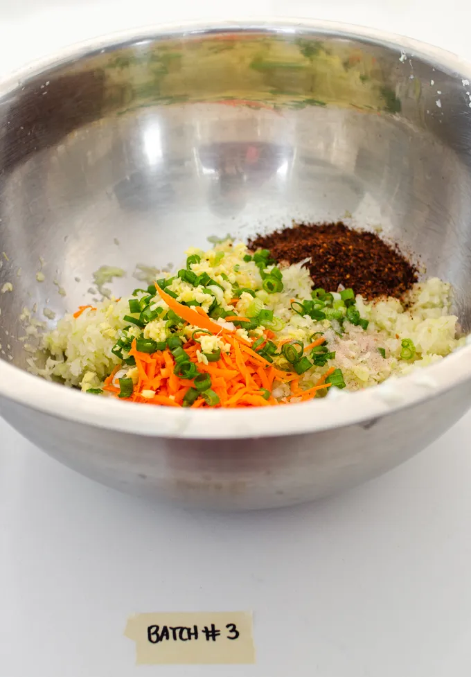 Kraut-chi made with garlic ginger carrots green onions and gochugaru (Korean red pepper flakes).' title='Easy Spicy Sauerkraut Recipe