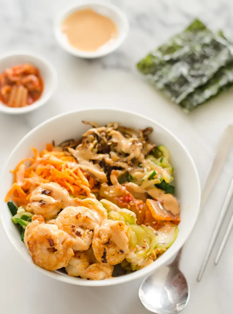 Spicy Korean Shrimp Rice Bowl Recipe' title='Korean Inspired Shrimp Rice Bowls