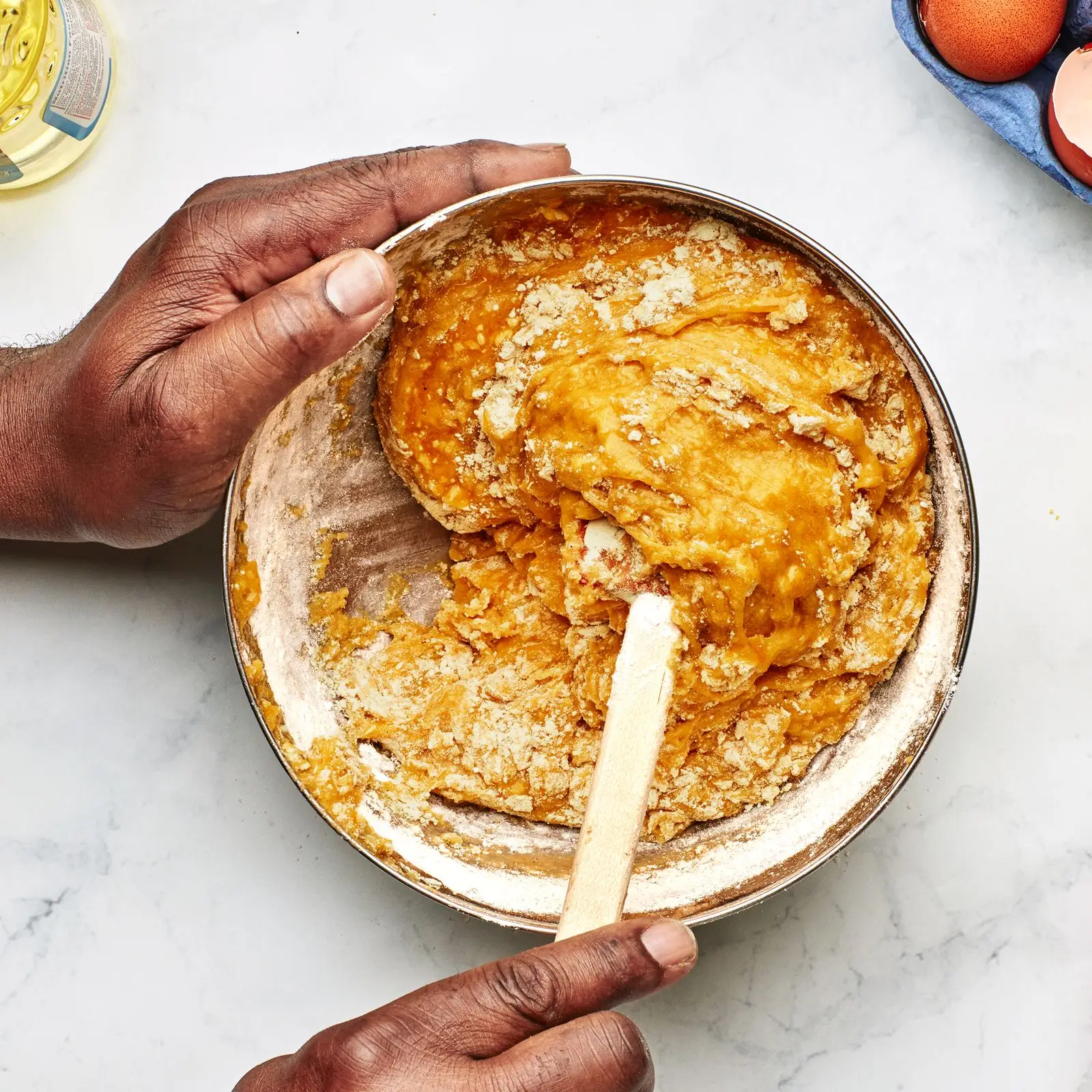 zucchini bread batter folded with a spatula