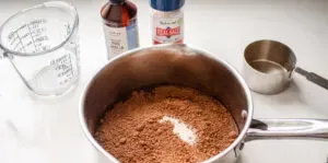 All of the ingredients except for the vanilla extract in a medium saucepan.' title='Chocolate Syrup for Coffee Recipe