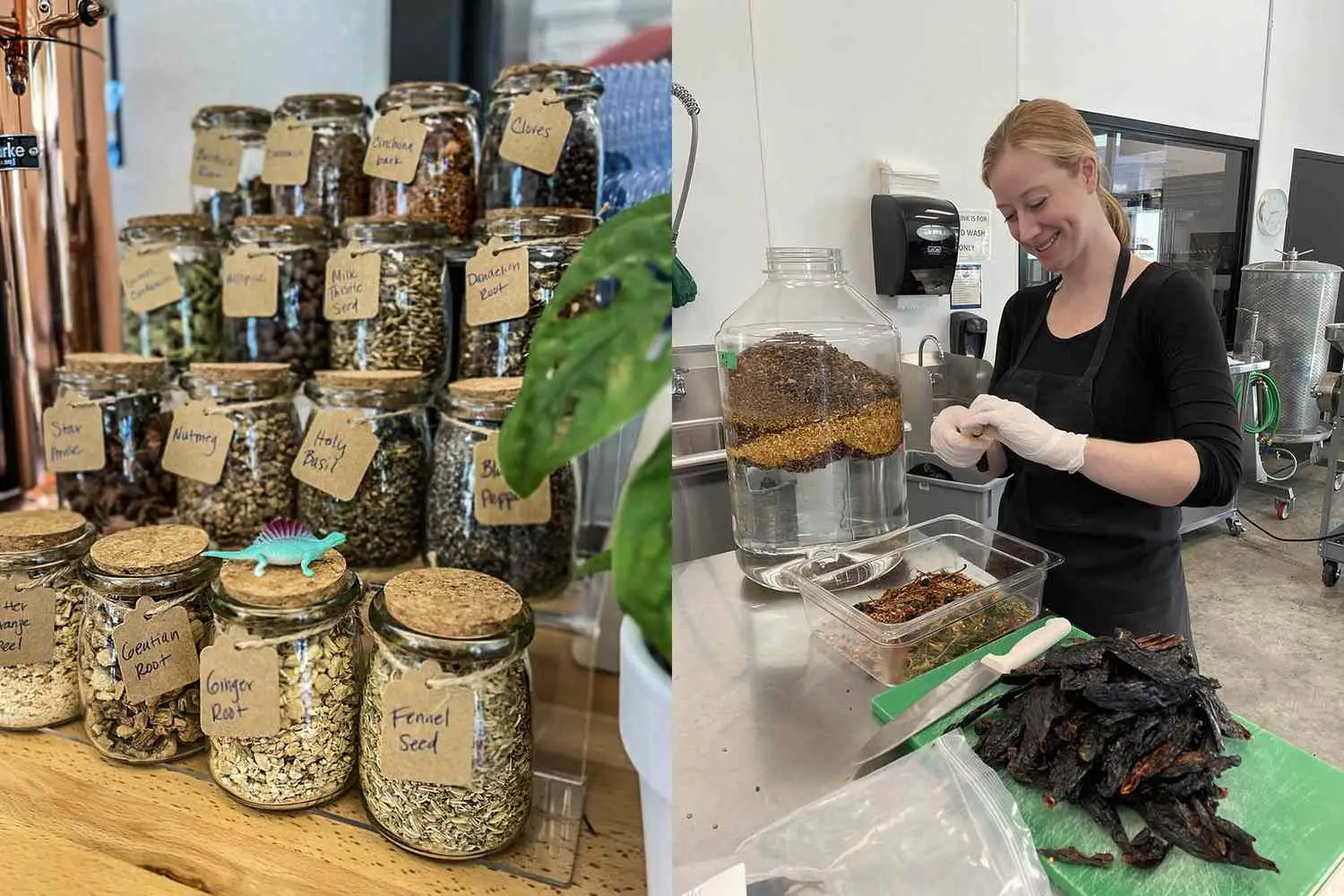Carly Blessing prepping botanicals for use at All The Bitters