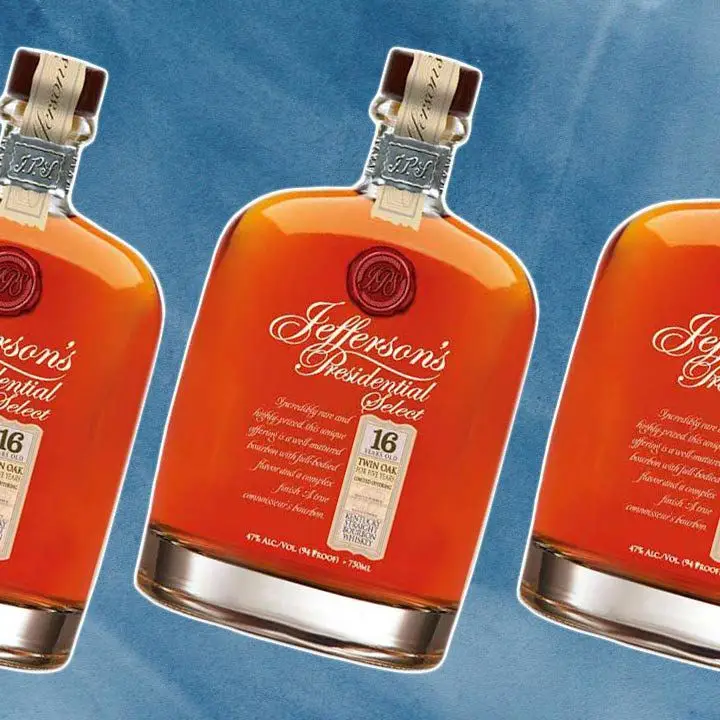 Jefferson’s Presidential Select 16 Year Twin Oak Bourbon bottle