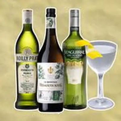 Best Vermouths for Martinis - Three bottles with a Martini against a yellow backdrop