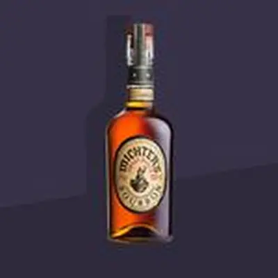 Michters US 1 Small Batch Kentucky Straight Bourbon bottle shot on solid purple background
