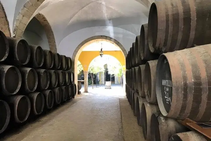 Rows of rum barrels stacked under a white domed roof at Montanya Distillery