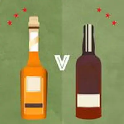 Illustrations of Calvados and applejack with versus sign against green background