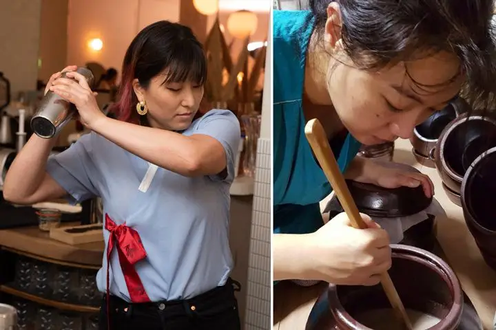 Reception Bar bartender Katie Rue (left) and sool producer Yong Ha Jeong
