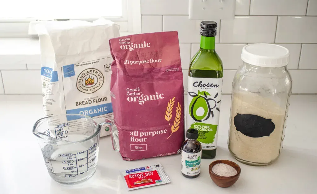 All of the ingredients needed to make cinnamon rolls without milk lined up on a counter. ' title='Cinnamon Roll Recipe Without Milk