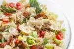 A large bowl of BLT bowtie pasta salad.' title='BLT Bowtie Pasta Salad