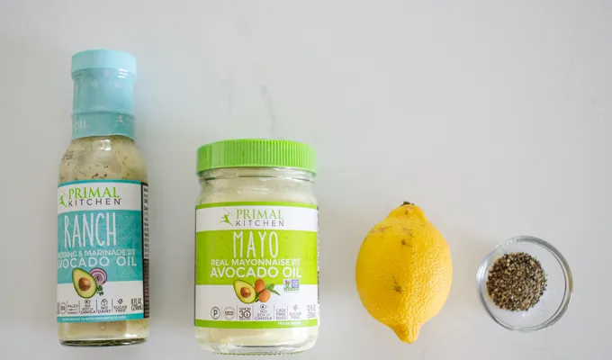 Ingredients for the dressing.' title='BLT Bowtie Pasta Salad