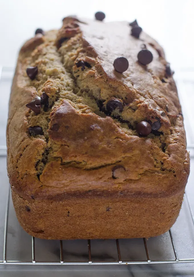Sourdough banana bread on a cooling rack.' title='Sourdough Banana Bread