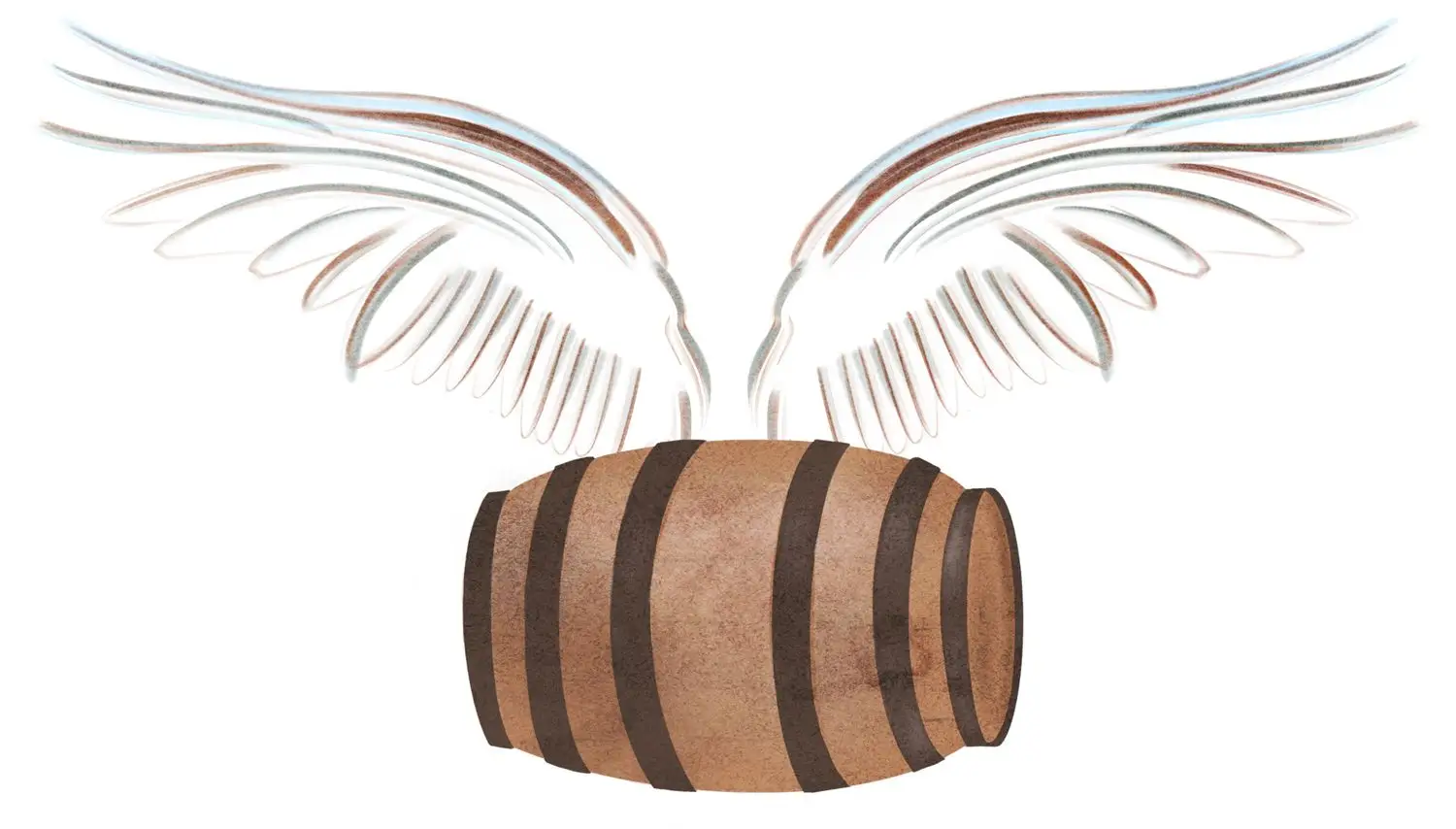 Illustration of a bourbon barrel with wings