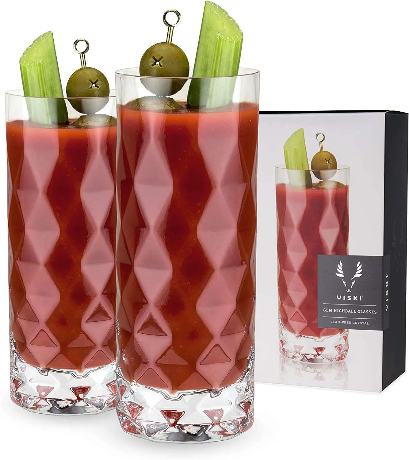 Viski 14 Oz Raye Gem Crystal Highball Tumblers, Set of 2