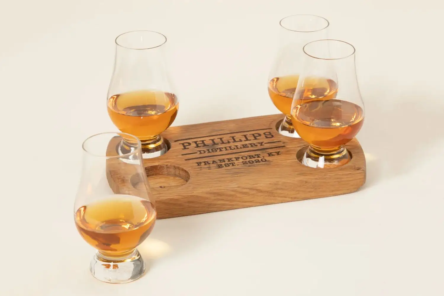 Uncommon Goods Personalized Bourbon Barrel Flight with Glasses