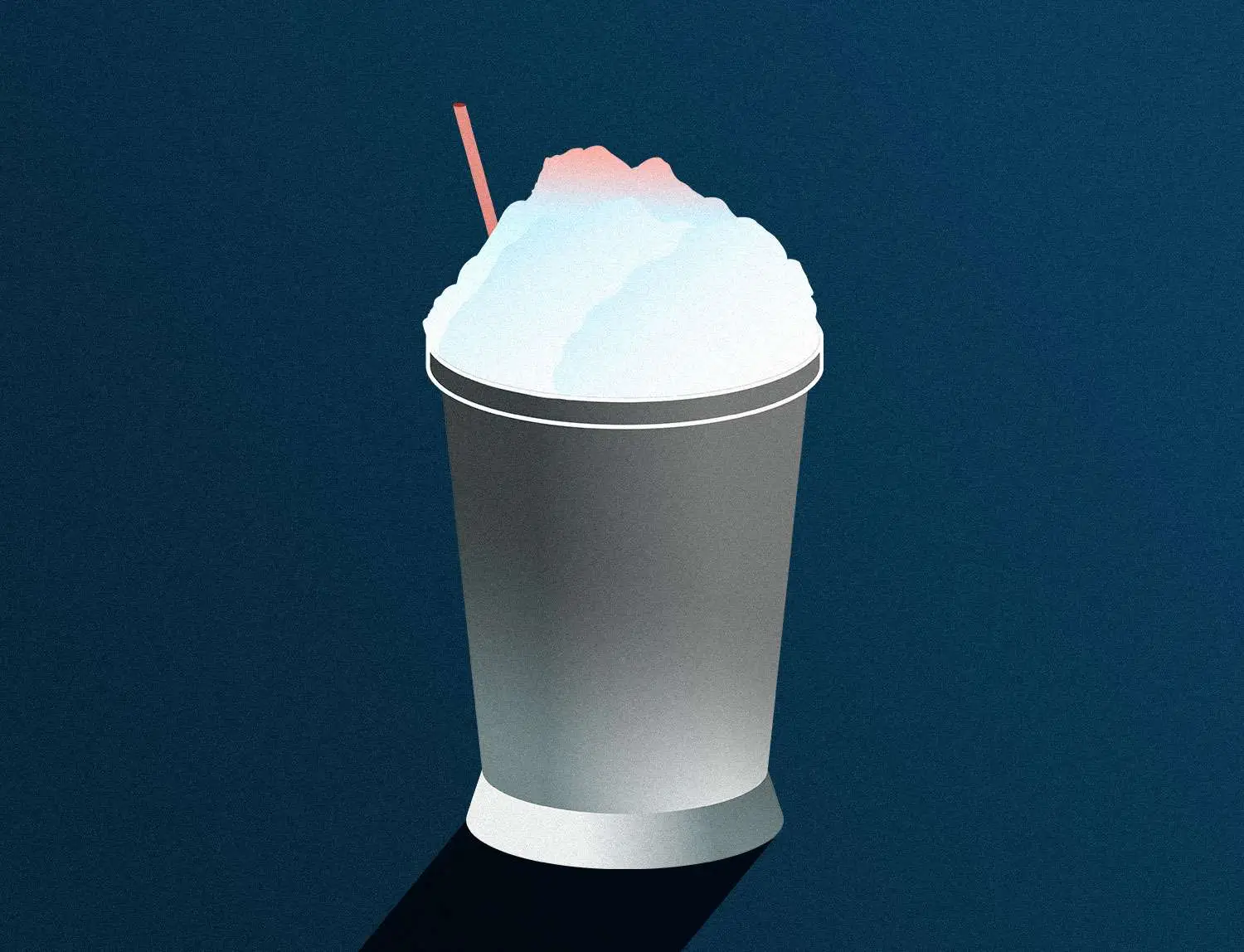 Julep illustration with shaved ice and small red straw in julep cup, against dark blue background