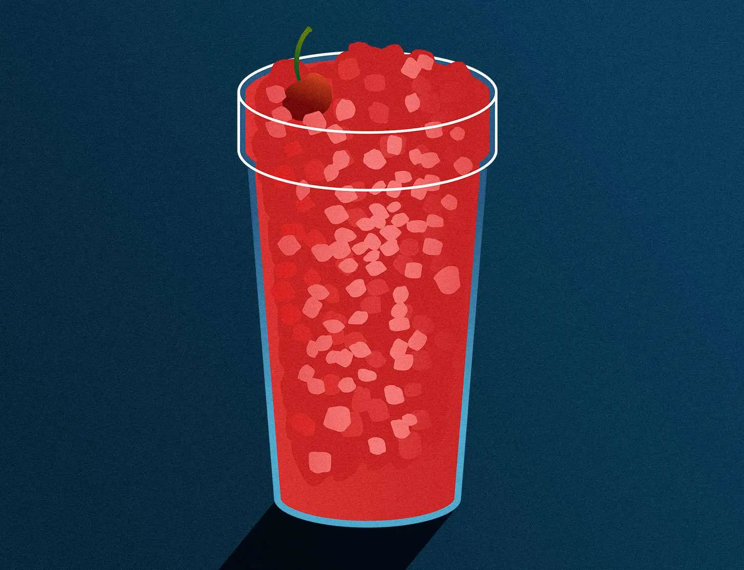 Sonic style bright red drink illustration with chewy ice and cherry, against dark blue background