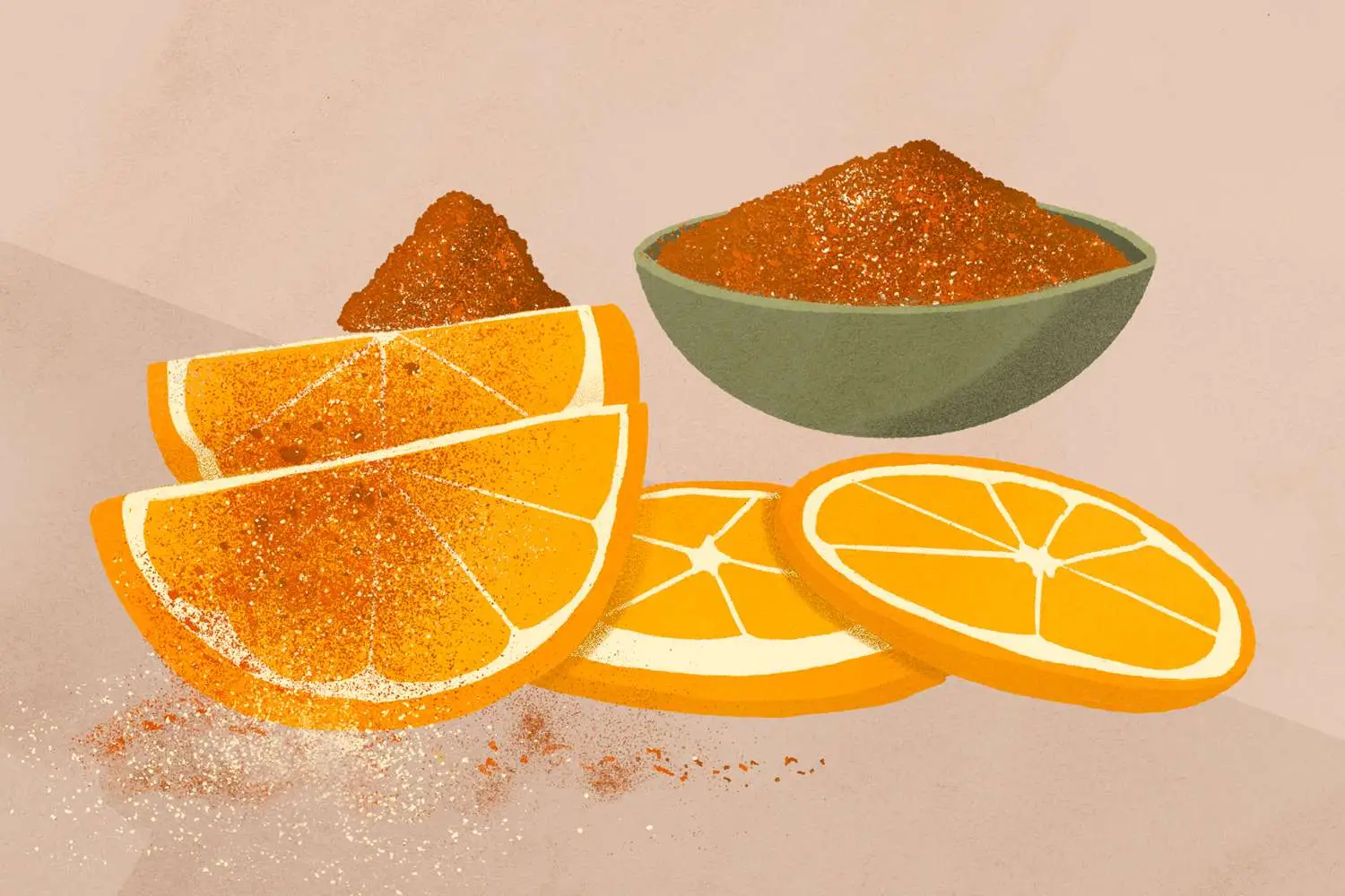 illustration of orange slices with worm salt sprinkled on.