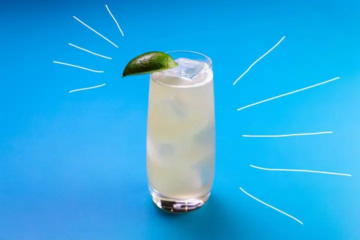 A mule in a Collins glass garnished with a lime wedge