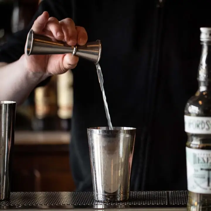 Mixing a cocktail with Fords Officers’ Reserve, a 109-proof navy-strength gin