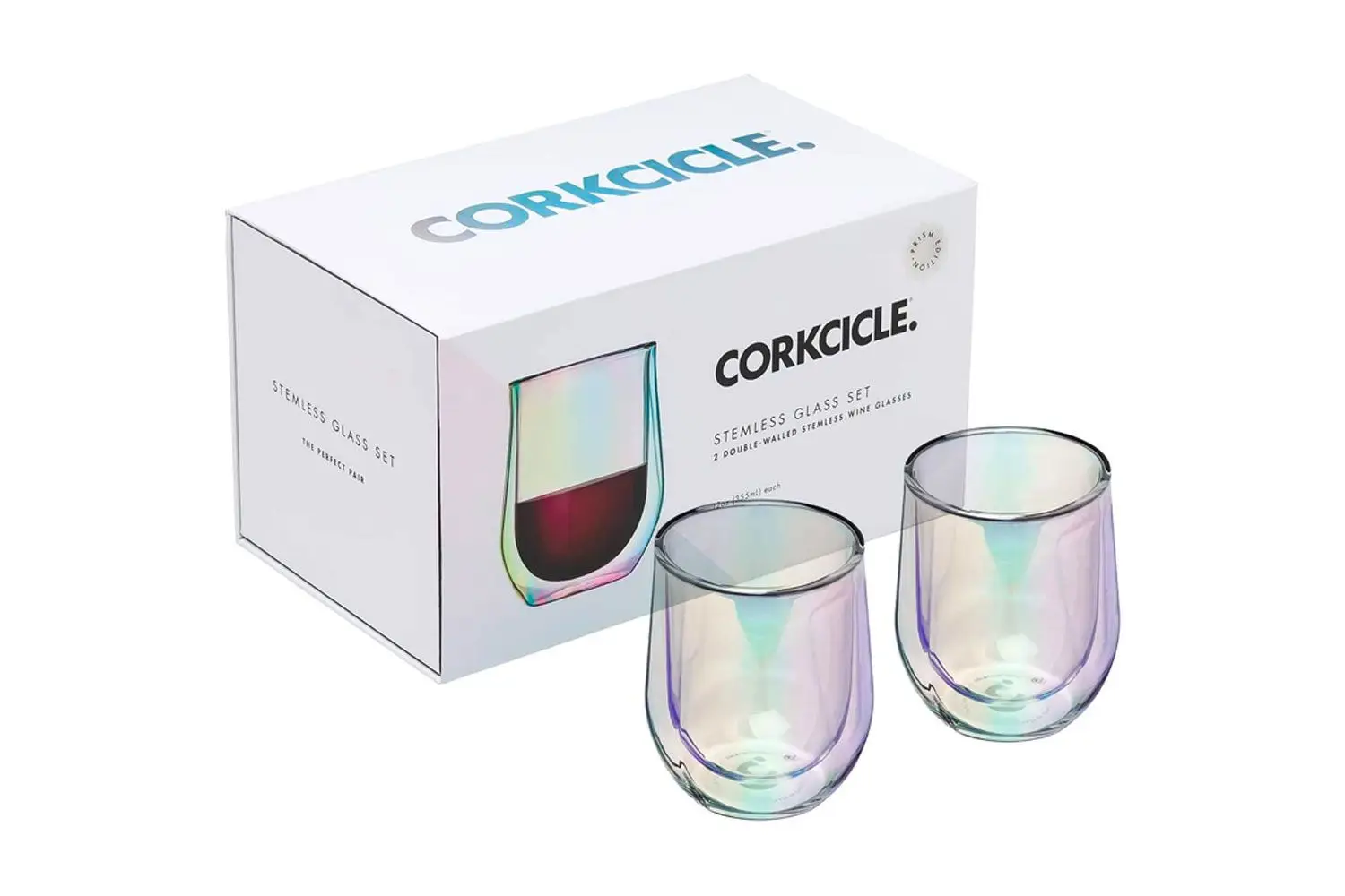 Corkcicle Stemless Double-Walled Glass Set of 2, Prism