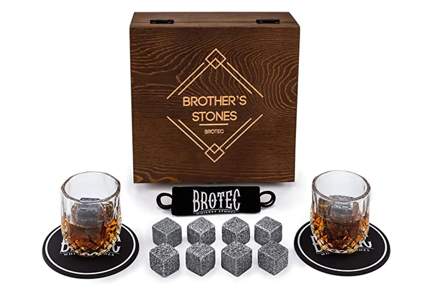 BROTEC Whiskey Stones and Glass Set