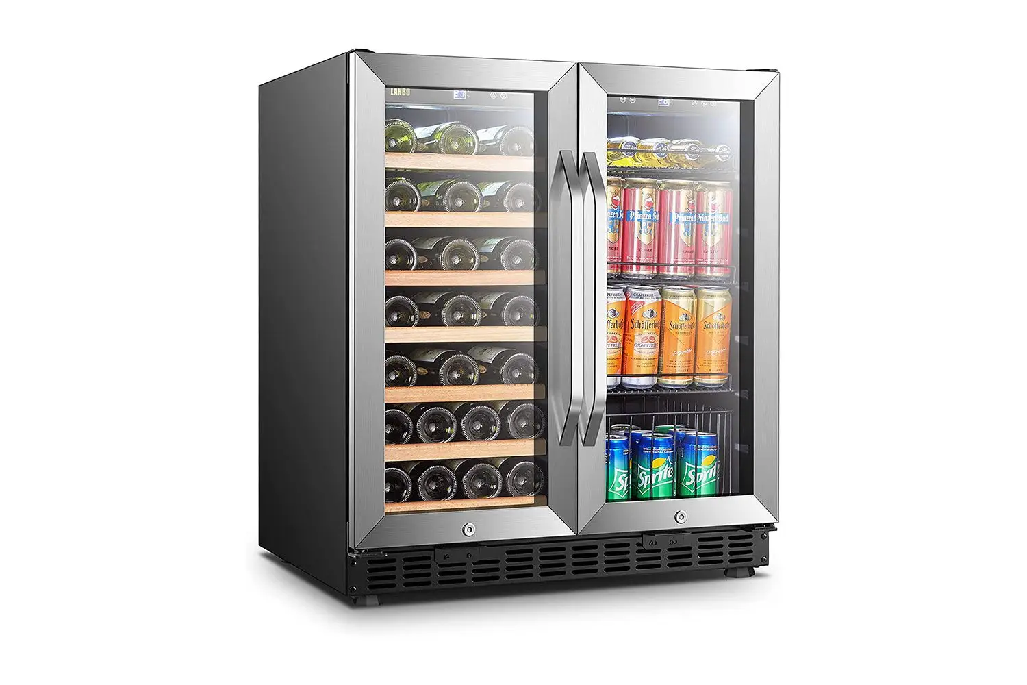 Lanbo Stainless Steel Dual Zone Combo Wine and Beverage Refrigerator