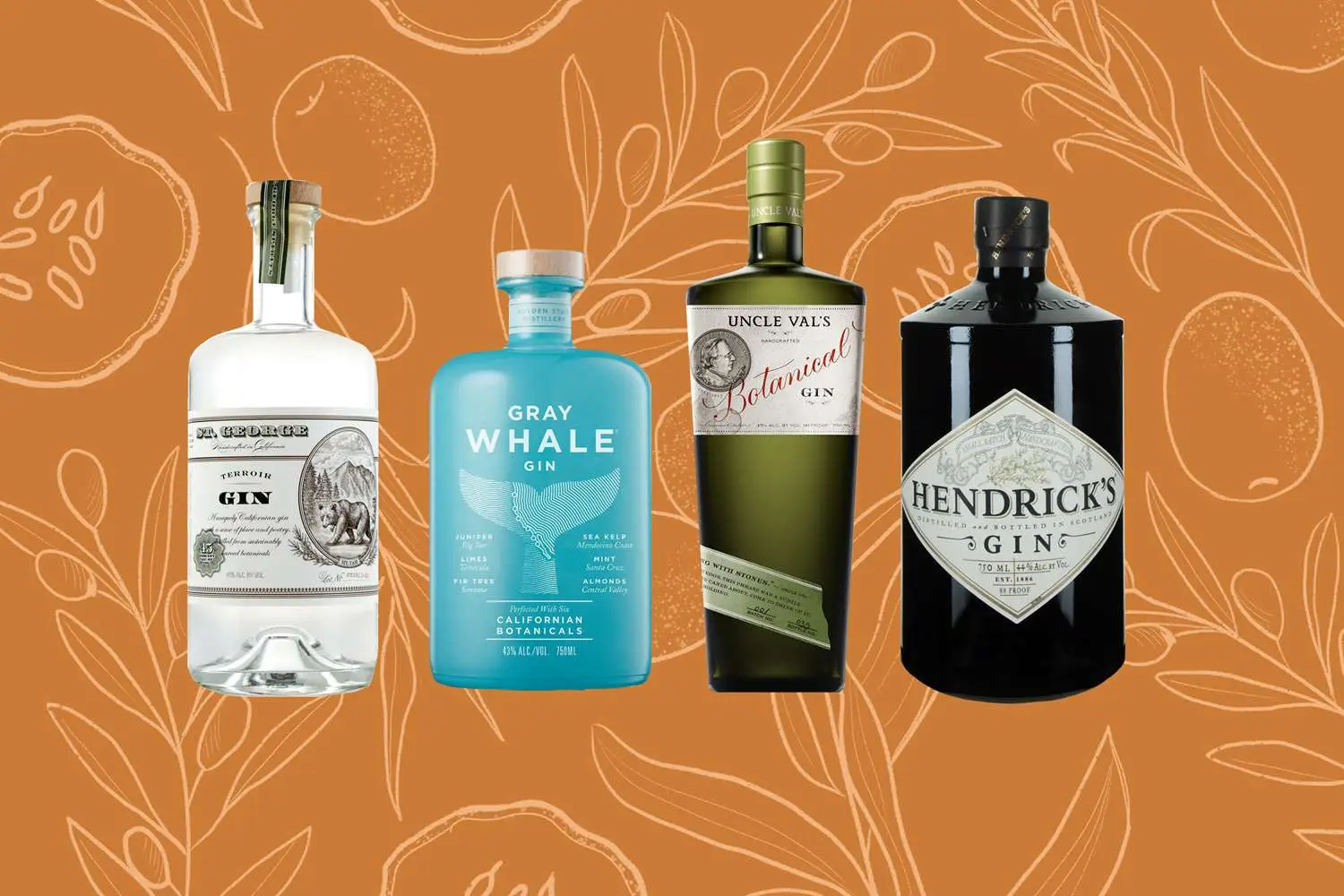 Bottles of St. George Gin, Gray Whale, Uncle Val