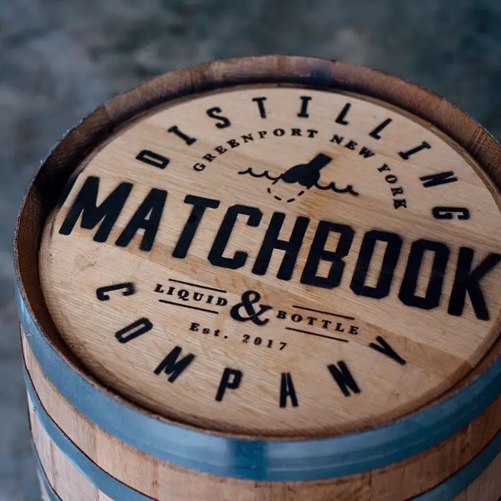 Branded Matchbook Distilling barrels