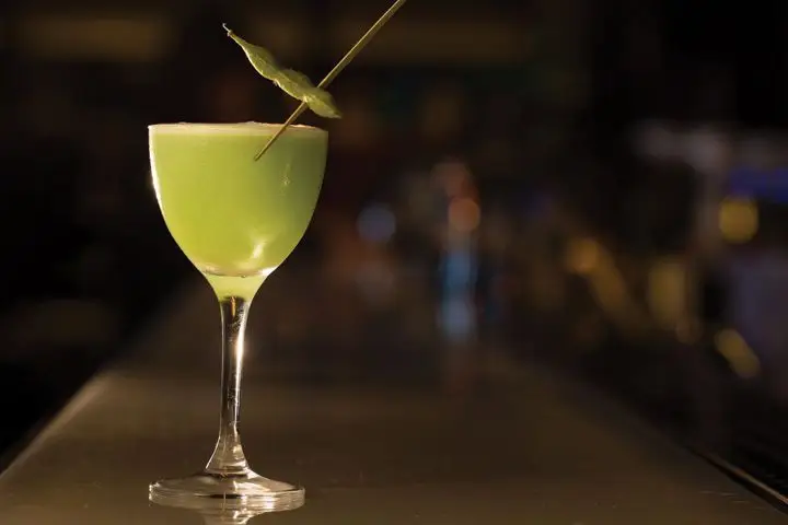 East Endâ€™s Envy Me cocktail, made with Tanqueray No. TEN gin, house-made oolong tea syrup, Noilly Prat AmbrÃ© vermouth, house-made green soybean syrup, lime juice and egg white.