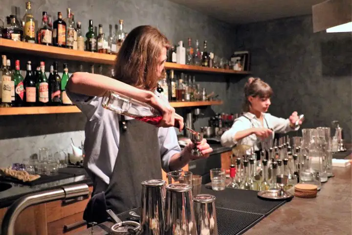 Andria Siradze (left) and Tatiana Ghvinashvili mixing cocktails with chacha at 41 Gradus