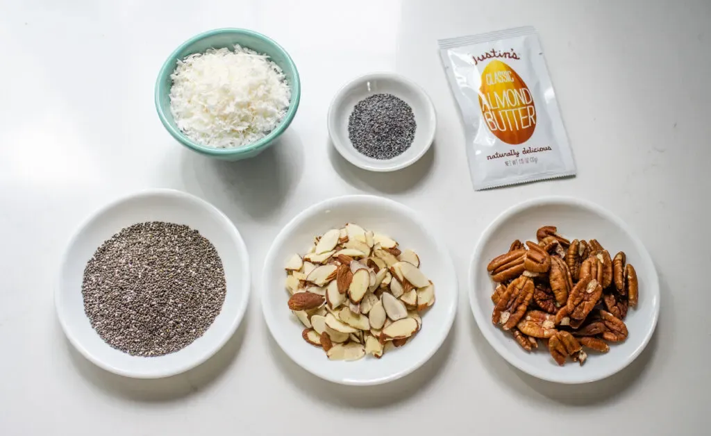 Topping ideas for blueberry oatmeal: chia seeds shredded coconut poppy seeds sliced almonds crunchy pecans and almond butter.' title='Blueberry Oatmeal Recipe