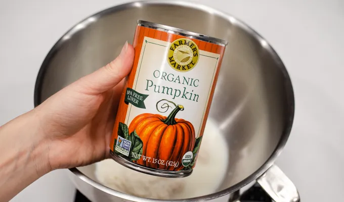 A can of organic pumpkin puree.' title='Pumpkin Sourdough Dinner Rolls