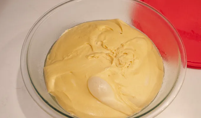 The bulk risen sourdough brioche dough.' title='Sourdough Brioche