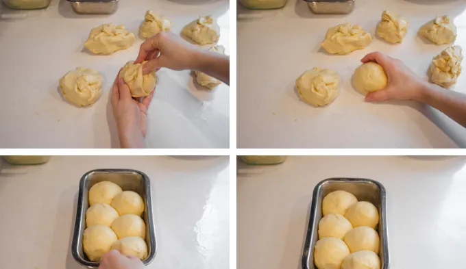 Forming the brioche sourdough bun bread.' title='Sourdough Brioche