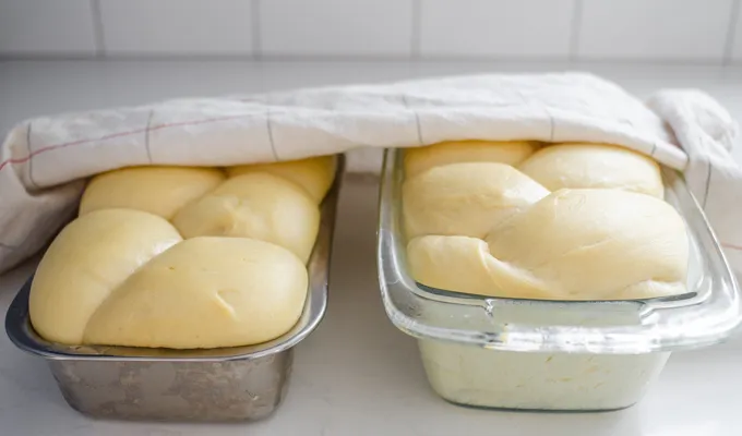 The risen loaves of sourdough brioche.' title='Sourdough Brioche