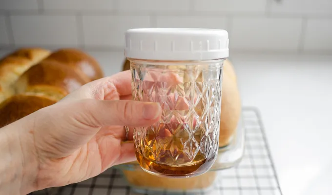 A jar of vanilla simple syrup.' title='Sourdough Brioche